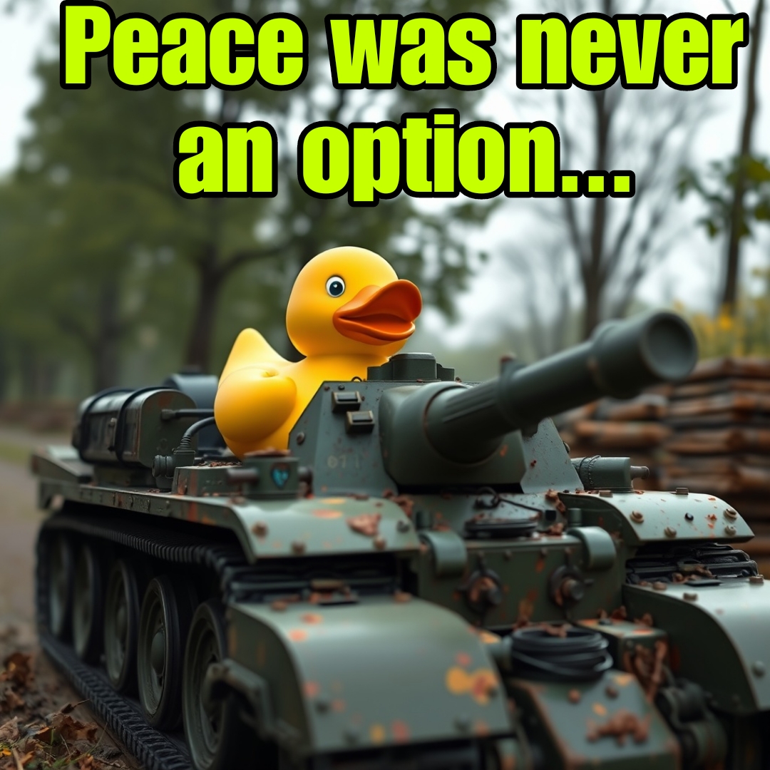 RubberDuckRy69's tweet image. Rubber duck philosophy: Peace is just a myth #PeaceWasNeverAnOption #DuckPhilosophy #TankLife #RubberDuckRevolution