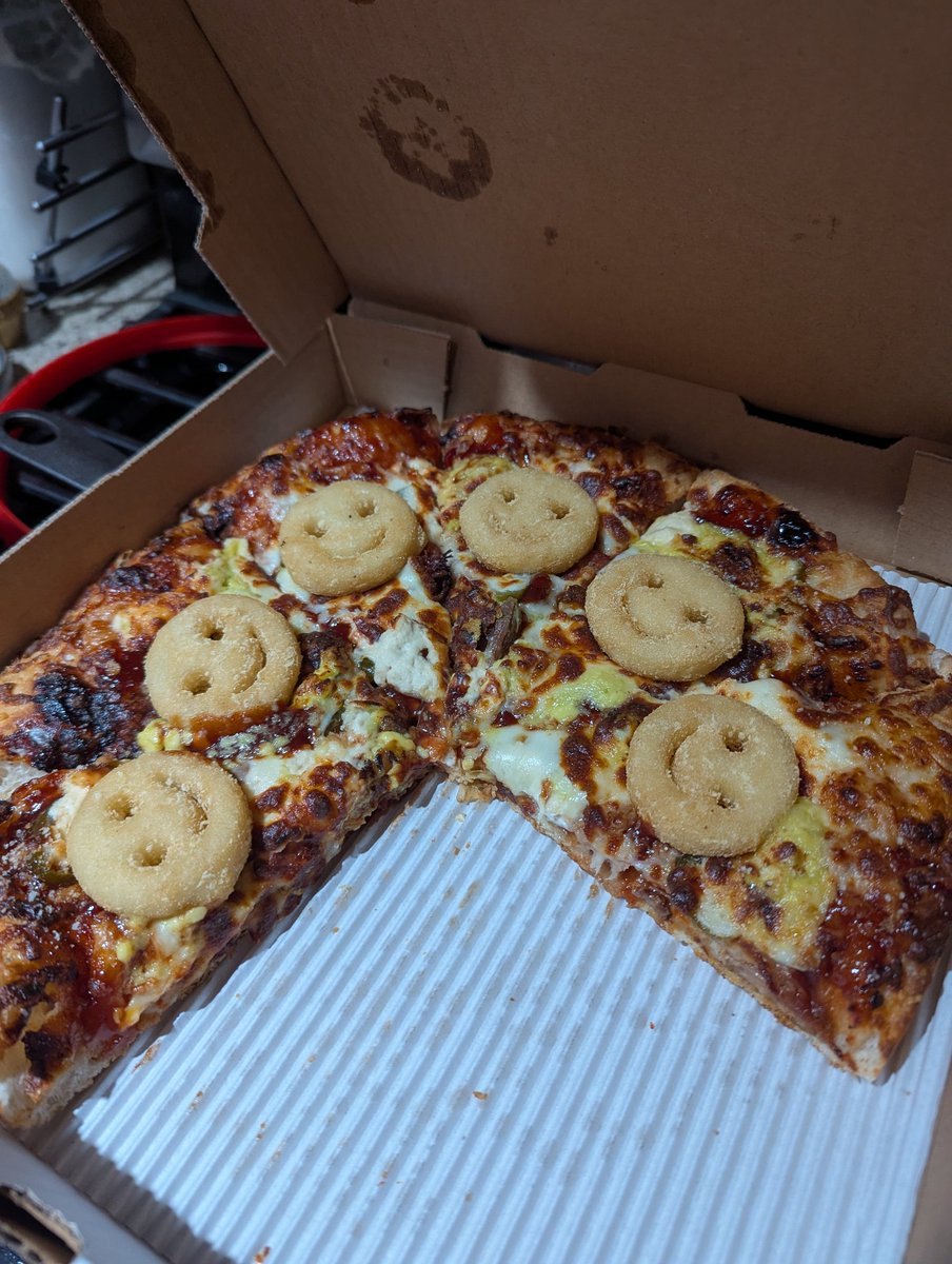 the pizza place i ordered from had smiley potatoes as an optional topping and hell yeah i got em. my wife didn't enjoy the whimsy as much as i did, but they're growing on her