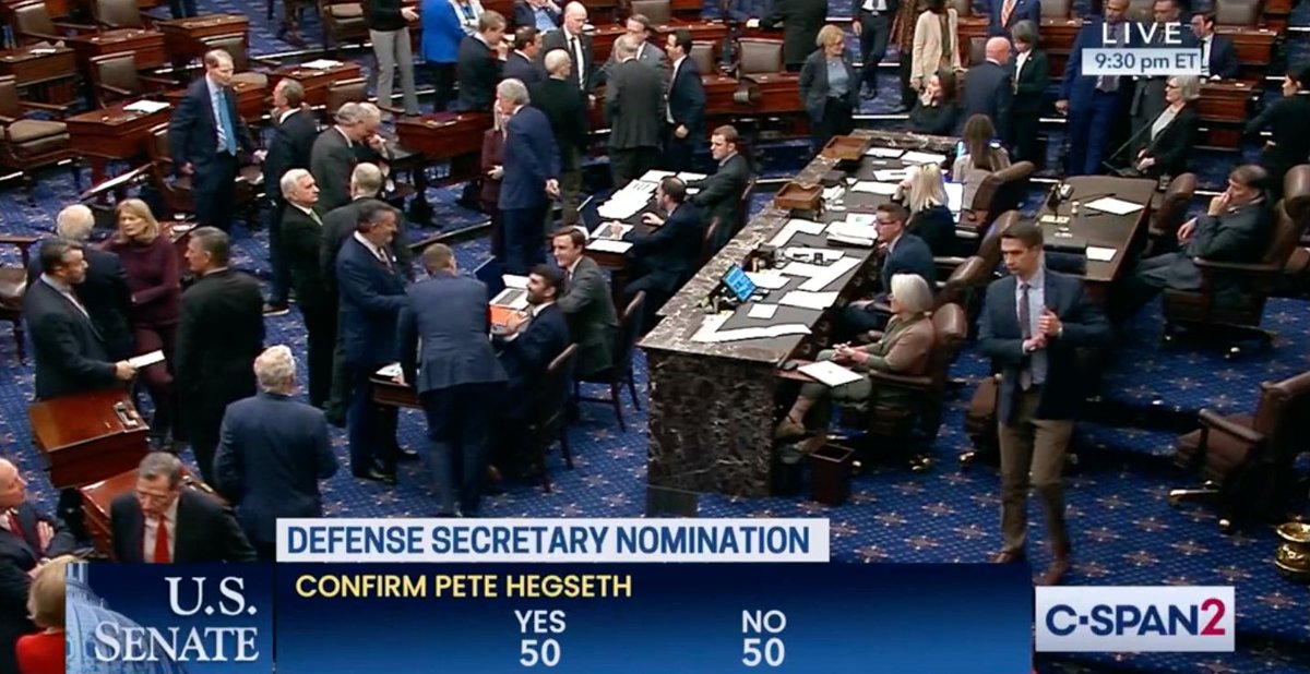 Kristina Wong 🇺🇸 (@kristina_wong) on Twitter photo .<a href="/PeteHegseth/">Pete Hegseth</a> essentially confirmed. Just waiting for Vice President JD Vance to come break the tie. .<a href="/PeteHegseth/">Pete Hegseth</a> essentially confirmed. Just waiting for Vice President JD Vance to come break the tie.