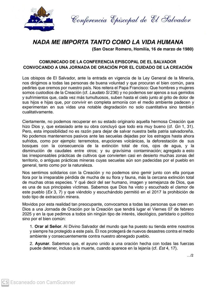 jvchopin's tweet photo. Obispos católicos de El Salvador piden la derogación de la Ley General de Minería y convocan a hacer oración y ayuno. 
Hacen oficial la recolección de firmas, para revertir la decisión del oficialismo de reabrir la explotación minera.

Únete a la campaña y comparte el comunicado. https://t.co/169h9S947h