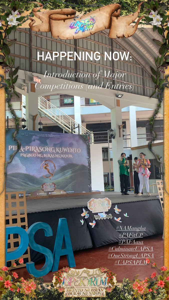 UAPSAPLM's tweet photo. HAPPENING NOW:

Introduction of Major Competions (and Entries)

#NAMangha
#PAFitUP
#PAFAasa
#CulminateUAPSA
#OneStrongUAPSA
#UAPSAPLM https://t.co/sODSEhnQbj