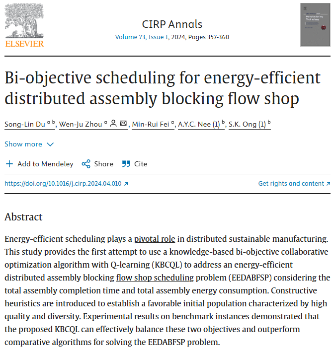Ong_Soh_Khim's tweet photo. Bi-objective scheduling for energy-efficient distributed assembly blocking flow shop https://t.co/H9BTxkn0uU
#knowledgebased #biobjective #collaborative #optimization #Qlearning #energyefficient #distributed #assembly #scheduling https://t.co/nNaIdYGCQq