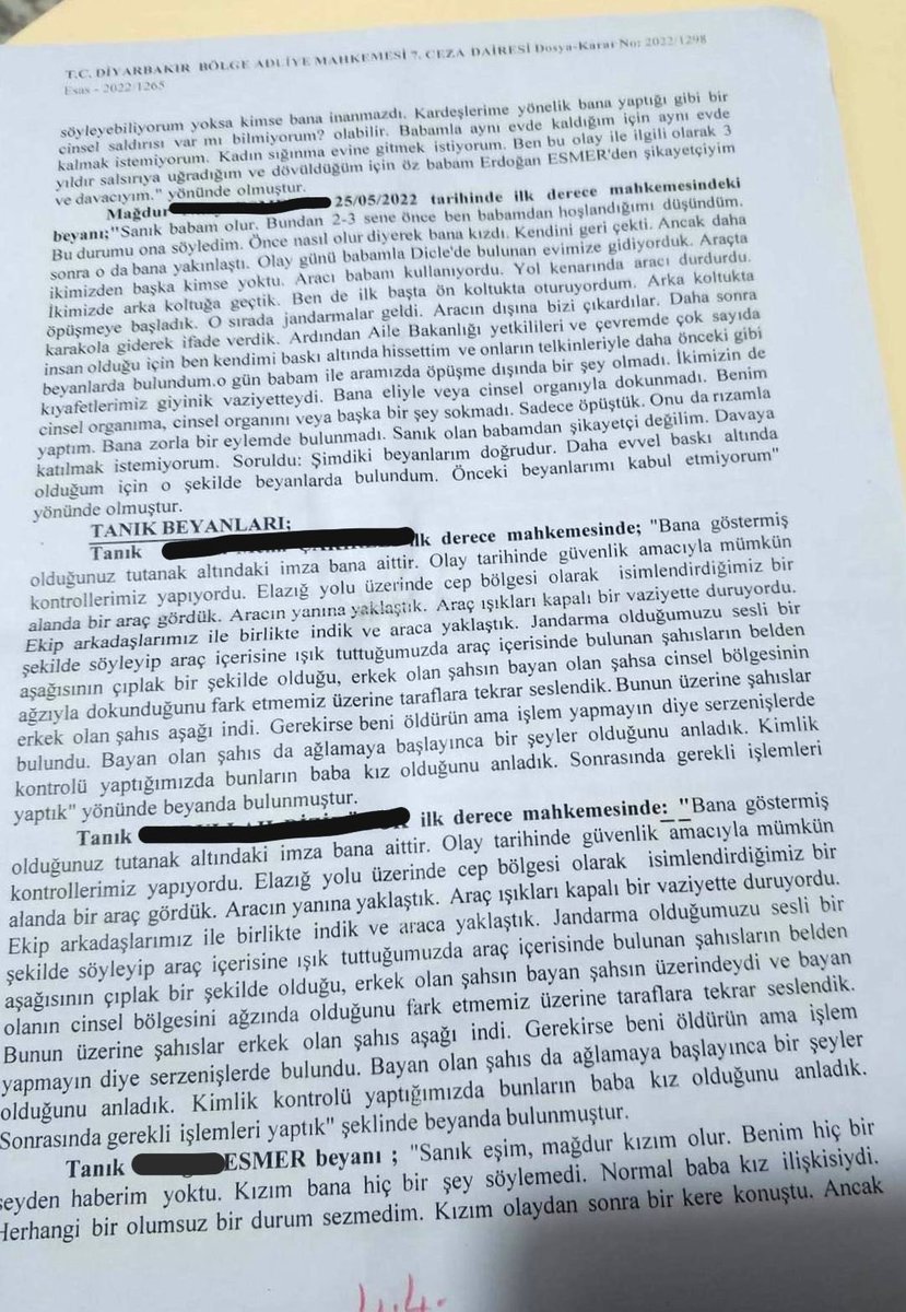 Dosya -2

ÖZ kızını İSTİSMAR edip 'ÇİFTE BERAAT' alan babanın ifadesini okurken kanınız donacak‼️

#Diyarbakır'da 2022 yılının Şubat ayında, #Ergani Yolu üzerindeki Devegeçidi Barajı yakınında devriye gezen jandarma ekipleri, park halindeki bir otomobilden şüphelenerek arama