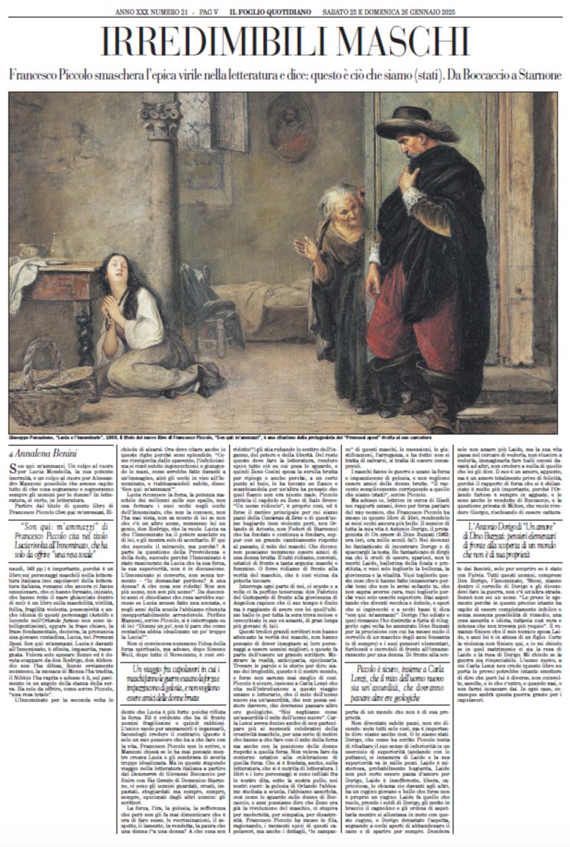 Francesco Piccolo in "Son qui: m'ammazzi" smaschera l’epica virile e dice: questo è ciò che siamo (stati). Maschi nella letteratura da Boccaccio a Starnone. L'articolo di Annalena Benini è nel Foglio del weekend
edicoladigitale.ilfoglio.it