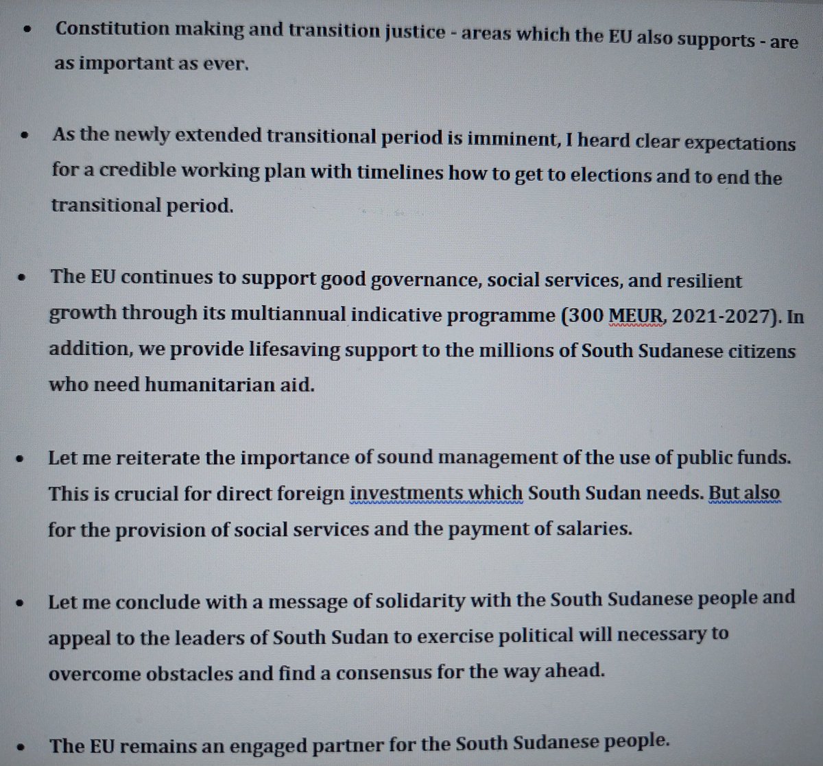 EUinSouthSudan's tweet photo. Our Managing Director Rita Laranjinha made the following press statement following the concluding meeting (with H.E President Salva Kiir) of her visit to South Sudan. https://t.co/g7dgXA0yzX