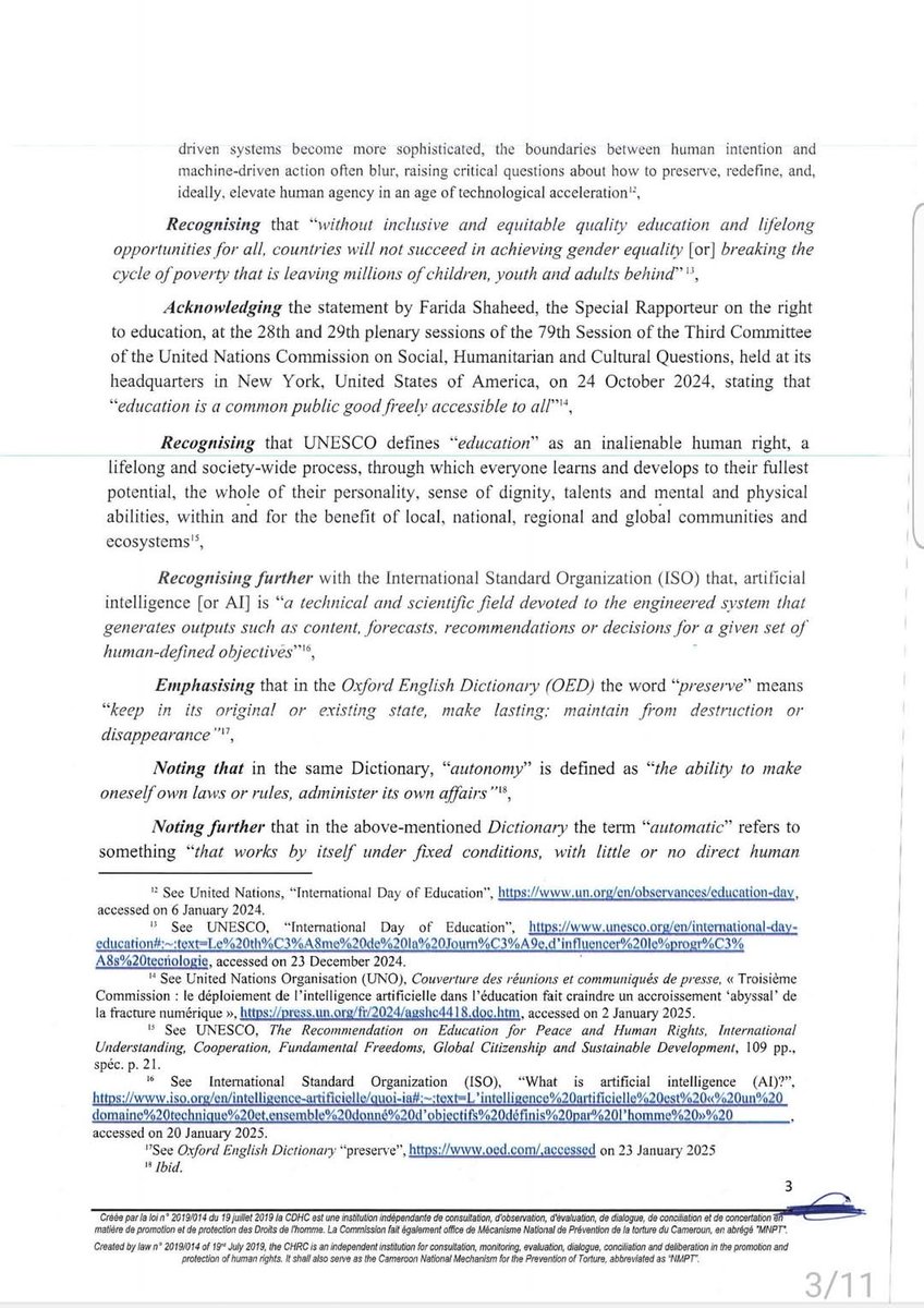 chrc_cdhc's tweet photo. STATEMENT BY THE CAMEROON HUMAN RIGHTS COMMISSION TO MARK THE 7th INTERNATIONAL DAY OF EDUCATION

                 24 January 2025

Theme : AI and Education: Preserving Human Agency in a World of Automation

#CHRC 
#CDHC 
Toll free number 1523 Numéro vert

1/3 https://t.co/LbuZ7bvnma