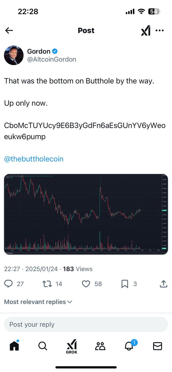 ussii2's tweet photo. @gordongekko @thebuttholecoin lol you rugged it. Yesterday, you said that “up only now”
 
But so far it is going bottom only. 

I surely acknowledge you for your predictions on vine and trump.

But butthole is so for acting against your words https://t.co/uHIrDtS05s