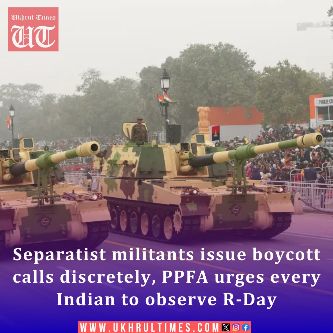 ukhrultimes's tweet image. "Six banned outfits of #Manipur under the banner of 'Coordination Committee' called for a total #shutdown on 26 January 2025 starting from midnight to 6 pm to boycott any celebration related to #RDay. The outlawed organizations namely Kangleipak Communist Party, Kanglei Yawol