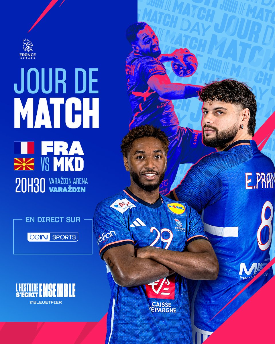 FRAHandball's tweet photo. JOUR DE MATCH ! 🇫🇷⚔️🇲🇰⁣
🤾‍♂️ #FRANKD| Mondial IHF 2025⁣⁣
⏰ 20H30
🏟️ Varaždin Arena 🇭🇷⁣⁣
📺 @beinsports_fr⁣⁣
📱 #BleuetFier⁣ https://t.co/aIudrfSbWI