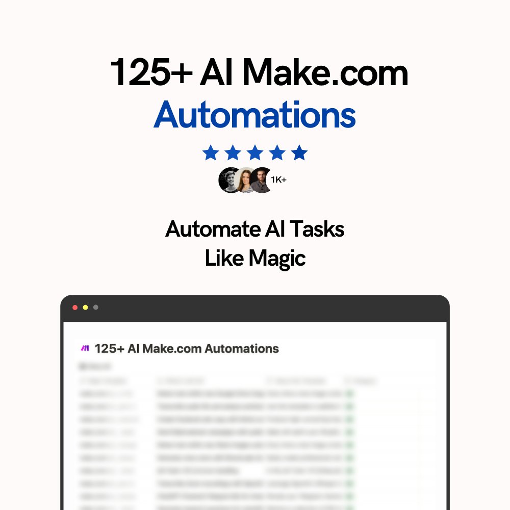 Zephyr_hg's tweet image. This is the ultimate cheat code for saving HOURS every day

125+ AI MAKE. COM AUTOMATIONS

Streamline your workflows, automate repetitive tasks, and unlock smarter ways to work—all without technical headaches

Want the full list of automations?
- Like
- Comment &quot;Automate&quot;

I’ll…