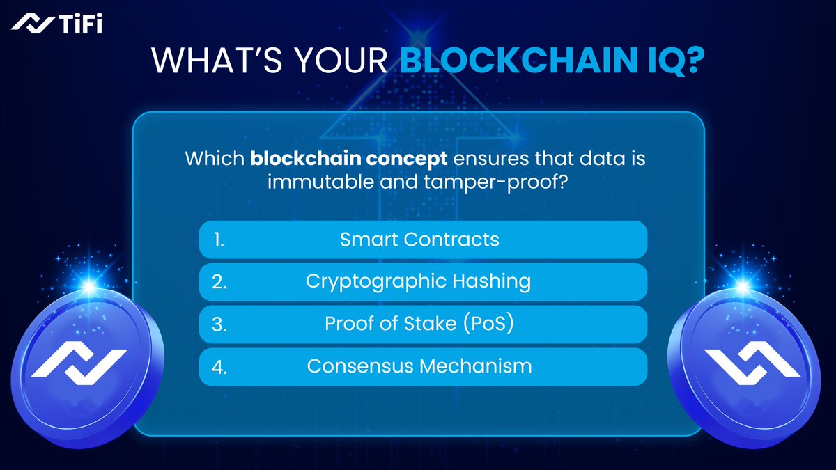 Think you’re a blockchain expert? 
Take our quiz and find out how much you really know! 💡🧠 #CryptoQuiz #TiFiTrivia