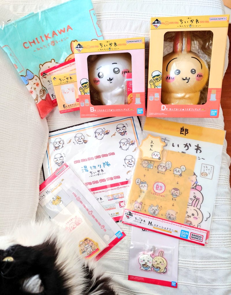 ちいかわ🍜一番くじ。A賞出なかったけどB賞ちいかわD賞うさぎ出た