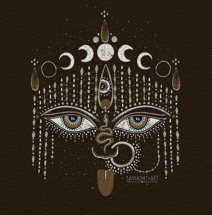 She is  the Kalaratri- the dark night of dissolution. 
She is the  Maharatri- the Great Night of Final dissolution.
She is the Moharatri- Night of delusion.