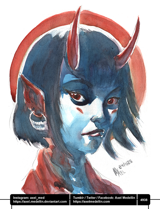 AxelMedellin's tweet photo. #dailydrawing 4938 #dibujodiario #drawingoftheday #drawcyveart #dtiys #dtiyschallenge #demongirl #japanesedemon #fantasygirl #fantasyart #watercolor #traditionalart https://t.co/thKyg6gOnn
