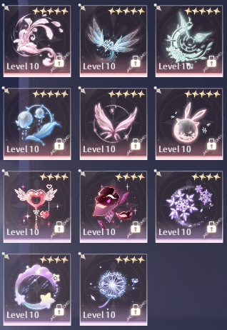 bfuproductions's tweet photo. These are all my Eurekas currently - except for that one tonight, they are all maxed and completed sets so one less thing to deal with while dealing with everything else still... #infinitynikki #eurekas https://t.co/YQQVxWwpZi