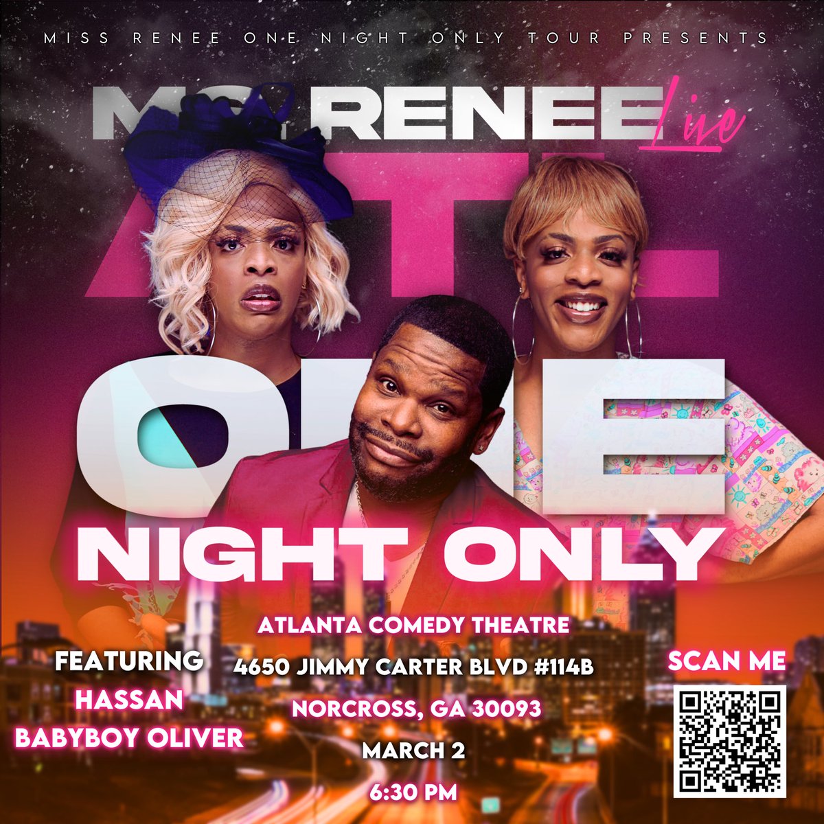 HollywoodGenGen's tweet photo. Miss Renee, will be making their debut at the Atlanta Comedy Theater in Atlanta, Georgia, on March 2 at 6:30 PM. Join us for *Miss Renee 💕 Live*—an exclusive, one-night-only comedy show. Tickets are now available for purchase. https://t.co/S96pxqarYQ