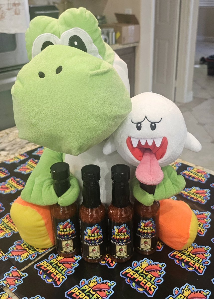 Yoshi and Boo are bringing the heat with Sweet Asylum by Pixel Peppers! 👻🔥 This ghostly coconut hot sauce is the perfect mix of tropical sweetness and fiery ghost pepper heat. Are you bold enough to try it? 🌶️

#PixelPeppers #SweetAsylum #HotSauce #SpiceItUp