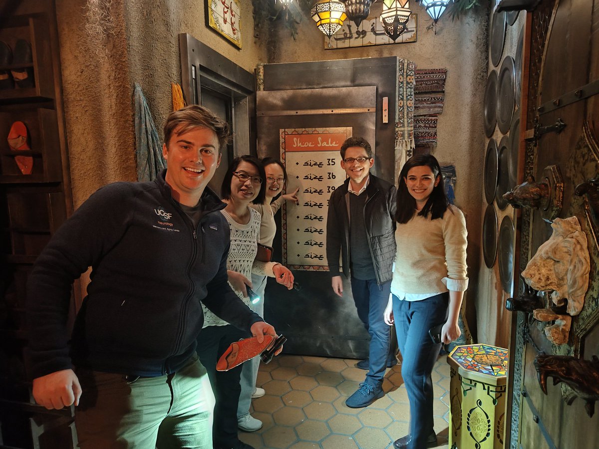 grinberg_t's tweet photo. Amazing evening celebrating a year of achievements w/ the lab! We crushed 3 escape rooms with 0 to 1 clue—proof we’re pros at solving complex puzzles. We’ve earned every bit of our NIH awards to keep cracking the code of dementia. @GrinbergLabUCSF @UCSFmac @GBHI_Fellows @NSS_PIA https://t.co/IjWqFJedoL