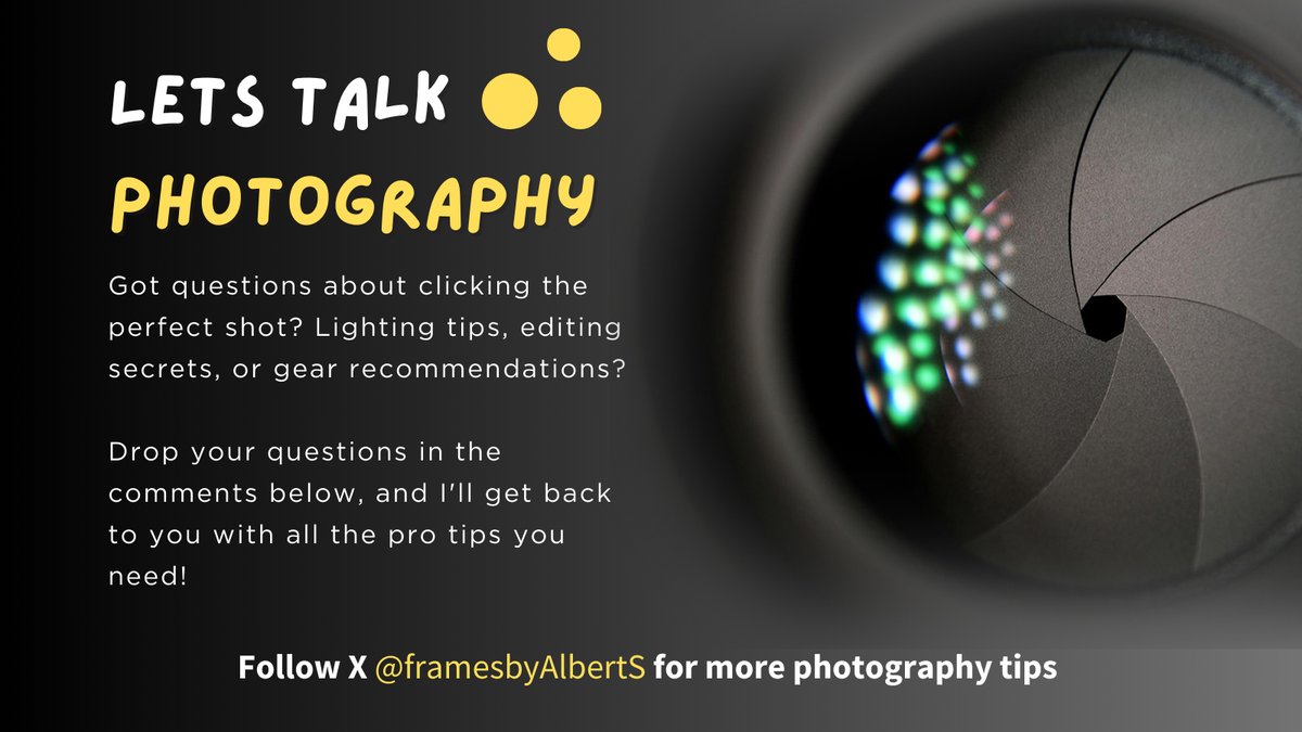 framesbyAlbertS's tweet photo. "Got questions about photography? 📸 Whether it's about capturing the perfect shot, mastering lighting, or finding the best gear? Drop them below and I'll share all the pro tips you need! 💡👇 #PhotographyTips #AskThePro #PhotoGear" https://t.co/BNIqRriXpG