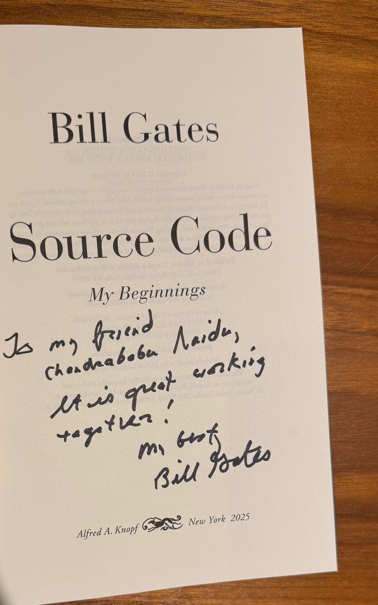 N Chandrababu Naidu (@ncbn) on Twitter photo I would like to thank my friend, Mr <a href="/BillGates/">Bill Gates</a>, for presenting me with a copy of his upcoming book, "Source Code" - a memoir about the experiences and lessons that shaped his incredible journey. From his early years to his decision to leave college and start Microsoft, this I would like to thank my friend, Mr <a href="/BillGates/">Bill Gates</a>, for presenting me with a copy of his upcoming book, "Source Code" - a memoir about the experiences and lessons that shaped his incredible journey. From his early years to his decision to leave college and start Microsoft, this