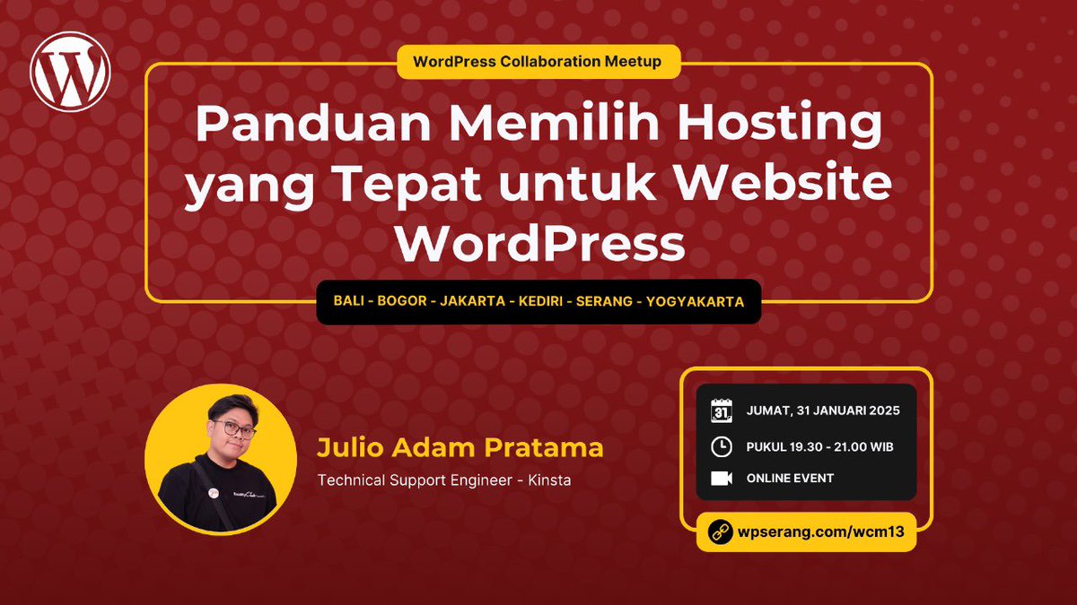 wp_bali's tweet image. Ayo Bergabung di Meetup Komunitas WordPress Bali!
Panduan Memilih Hosting yang Tepat untuk Website WordPress Jum’at, 31 Januari 2024
19:30 - 21:00 WIB
Zoom/GMeet link akan diberikan setelah RSVP
meetup.com/bali-wordpress…