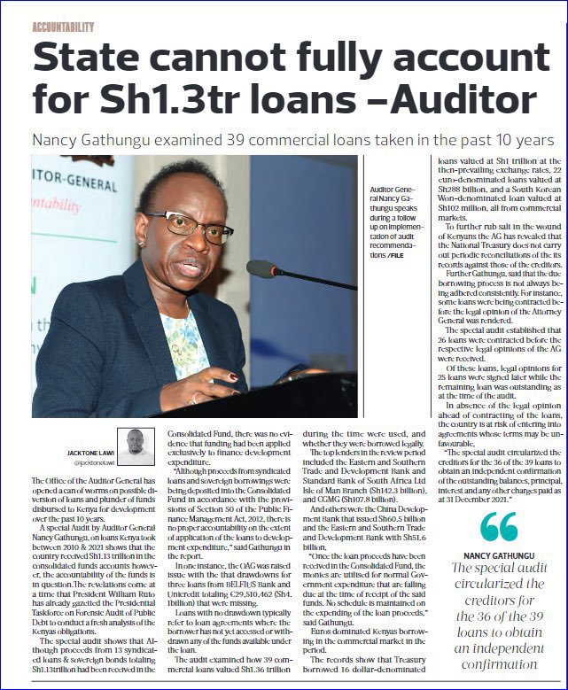 Eurobond Loans,SGR,Expressway and ALL past &amp; current Loans must be forensically audited(SHIF 104 B).All stolen funds must be returned;can't overtax Kenyans to repay stolen funds.Economy will recover only when this debt issue is resolved.