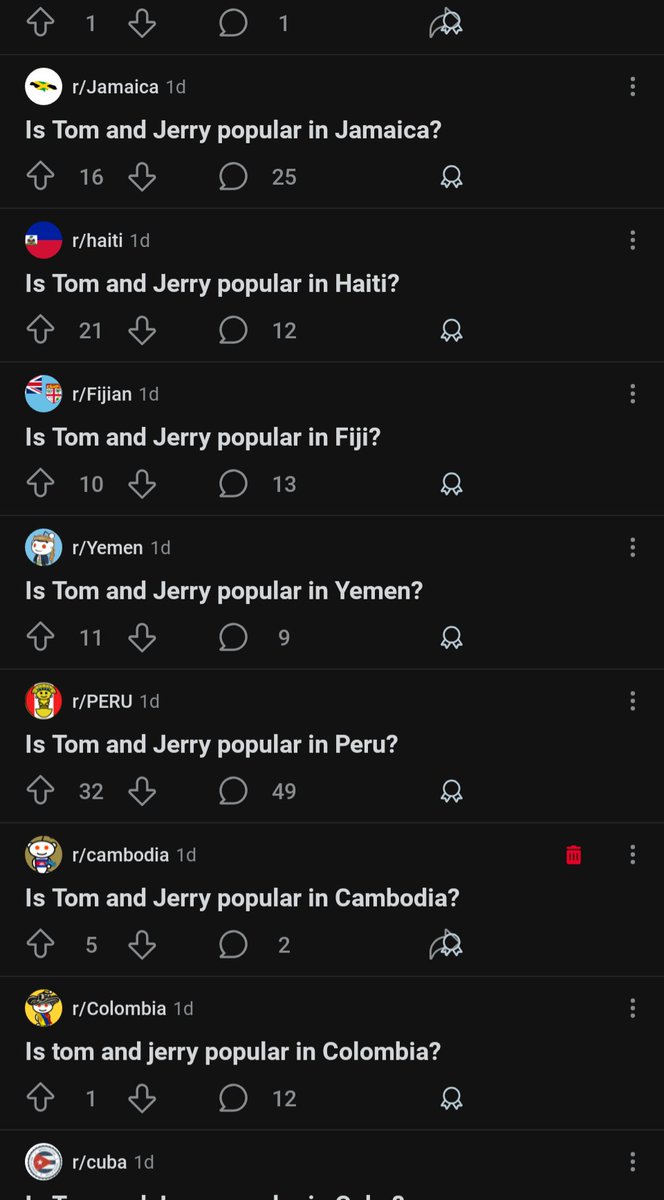 Found this guy on reddit who is just going to every country's subreddit and asking if they like tom and jerry