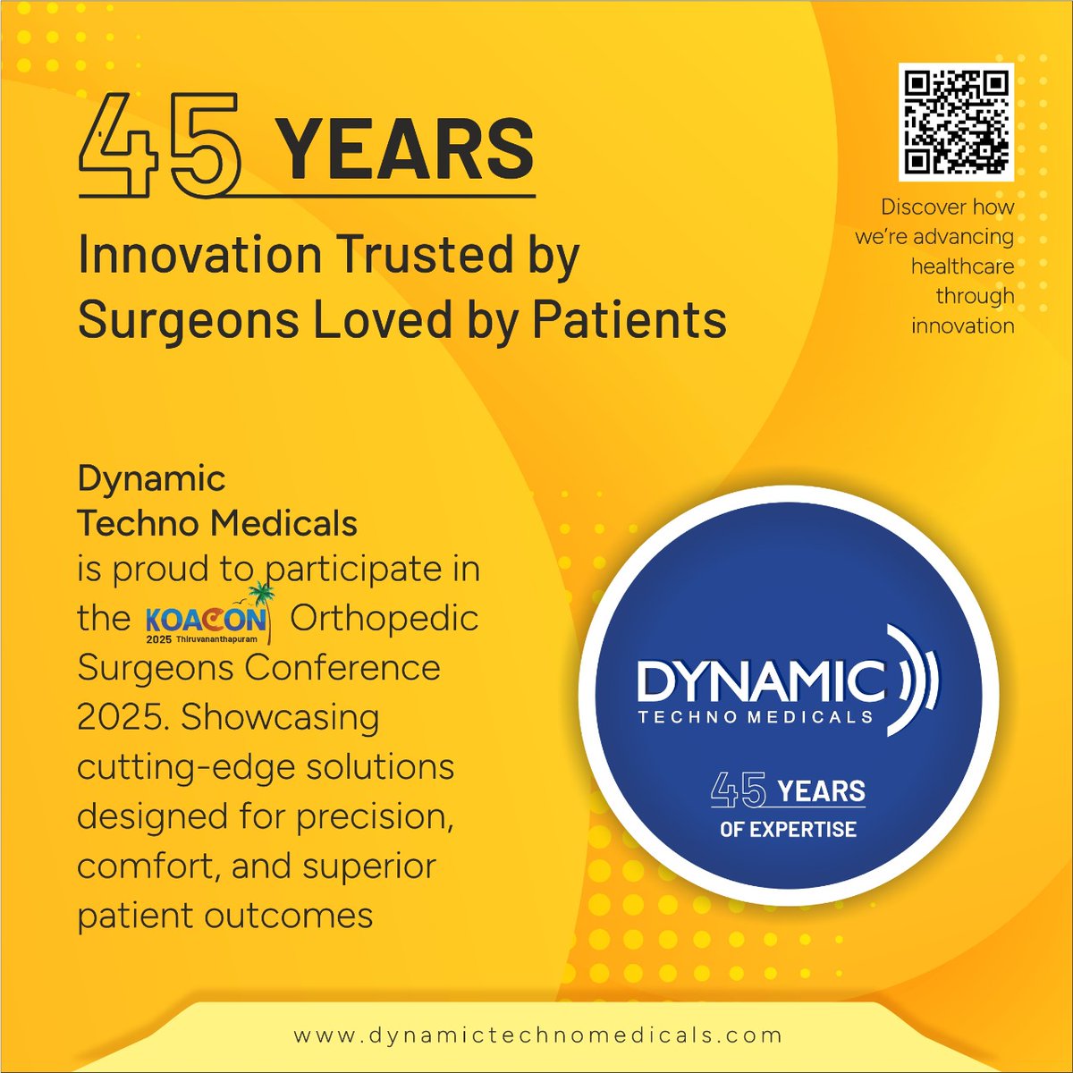 DynamicTechMed's tweet photo. Dynamic Techno Medicals celebrates 45 years at KOACON 2025! Showcasing innovative solutions for precision, comfort &amp; patient care. 🌟 Learn more: https://t.co/kv3nkw4plr #DynamicTechnoMedicals #KOACON2025 #InnovationInHealthcare #45YearsOfExcellence https://t.co/VBkBNfHqLy