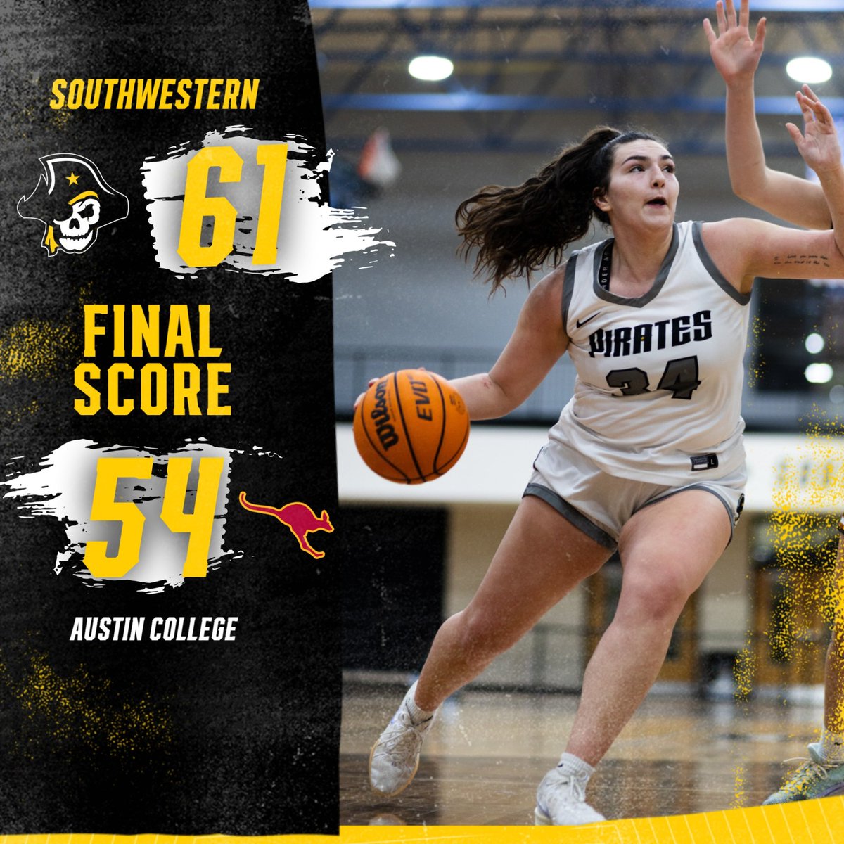 Chalk up another one in the win column for <a href="/SUPiratesWBB/">Southwestern Women’s Basketball</a> 🏴‍☠️

The Pirates take down Austin College on the road 61-54! 🏀