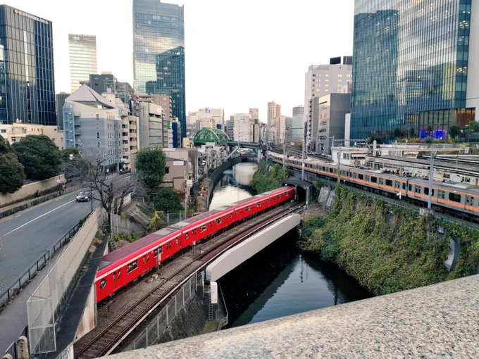「これは……見事な渓谷だな」 「絶景ですよね。電車を入れて、写真撮れるかな……」 少し焦りながら、彼女はスマホを構える。 周囲を見回してみると、彼女と同様にスマホを構える人が何人か見られた。 「しかし、東京にこのような自然の景観があるとはな」 「ふふふ……」 「ん?」