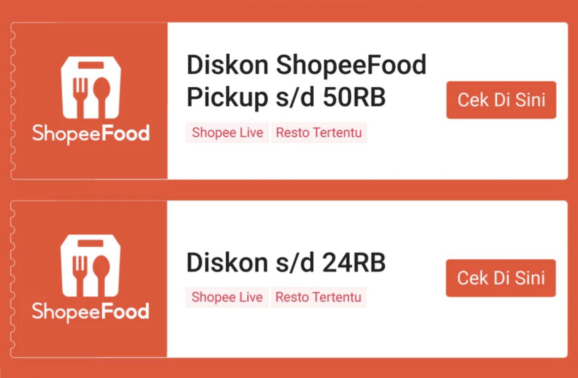 diskonanfess's tweet photo. Klaim Voucher Shopeefood Live

• Diskon 100%, 80%, dan 50%
• Gratis ongkir s/d 7rb

Klaim vouchernya di sini: 
https://t.co/IB5zTZNaT3
(Masuk ke live, klik banner pojok kanan atas)

Cek juga list resto yang bisa pakai vouchernya:
https://t.co/Rs8SdVuX4H https://t.co/zENhV91e3n