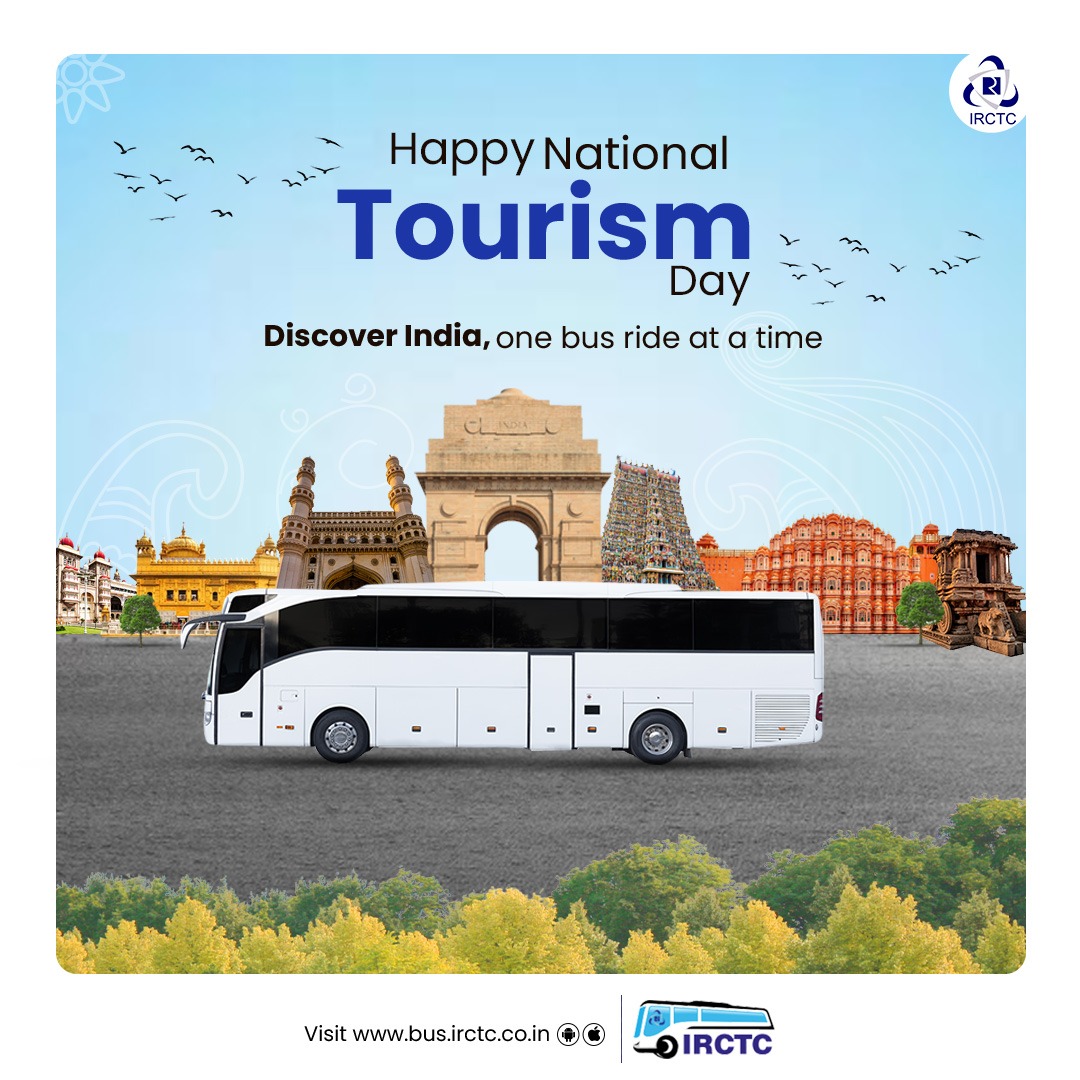 IRCTCofficial's tweet photo. From bustling cities to serene landscapes, every destination tells a story. On this National Tourism Day, plan an unforgettable journey across India with IRCTC Bus! 

Book Now: https://t.co/zptKFg397a

#NationalTourismDay #TravelWithIRCTC #ExploreIndia #IRCTCBus https://t.co/WDnNaYjtWR