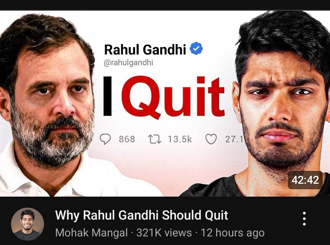 Why is no one filing a case against this guy in India? He's using a misleading thumbnail with an edited tweet of Rahul Gandhi! This clearly falls under BNS and is a punishable offense. Why the silence? ⁦<a href="/Pawankhera/">Pawan Khera 🇮🇳</a>⁩ ⁦<a href="/IYC/">Indian Youth Congress</a>⁩ ⁦<a href="/nsui/">NSUI</a>⁩