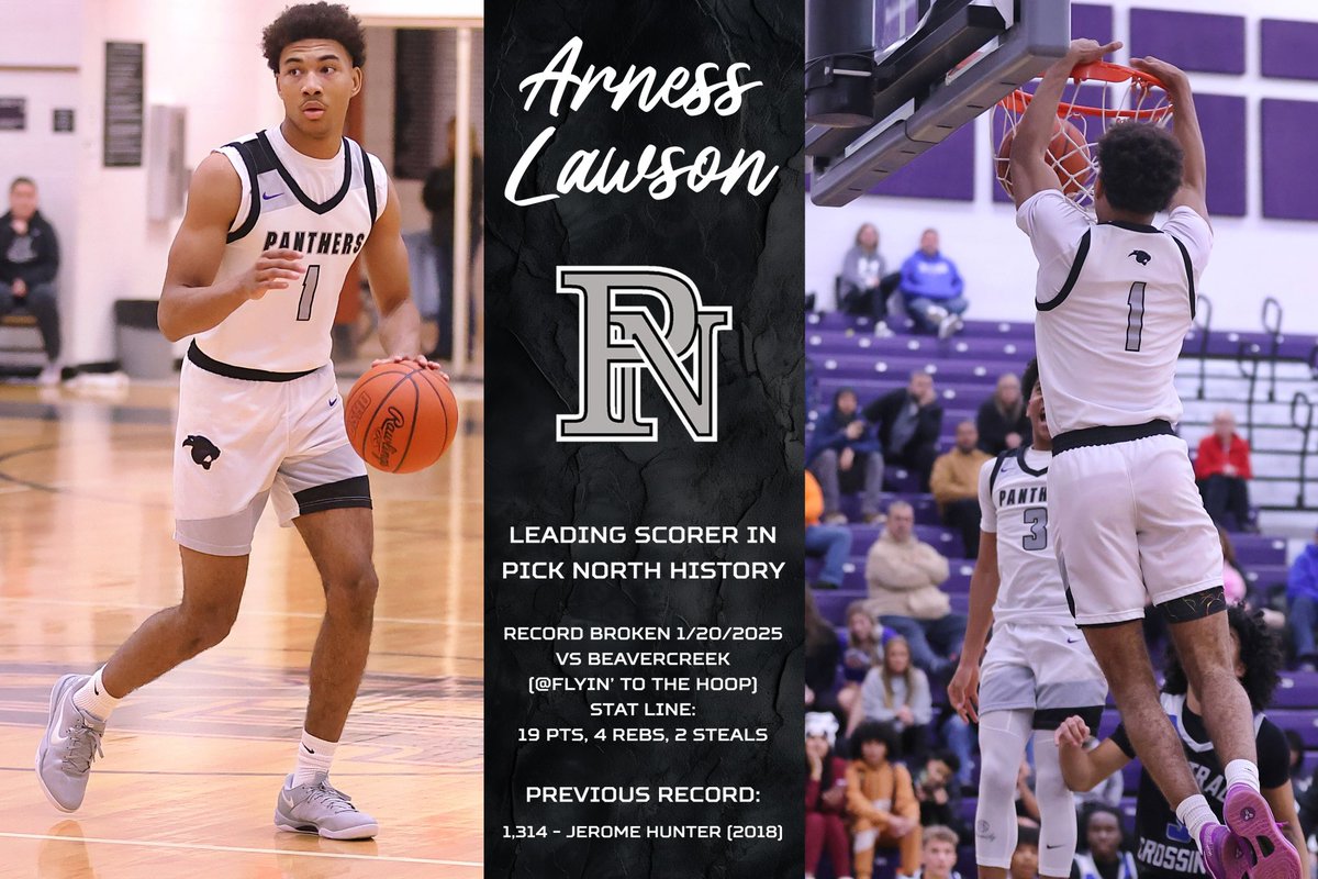 Congrats To <a href="/Arness_Lawson/">Arness Lawson</a> for breaking the all time scoring record at Pickerington North High School!!
Previously held by <a href="/j_hunter35/">rome🏀💭</a> (1,314 career points).
#ProudofYouNess!!
#LegacyTalk