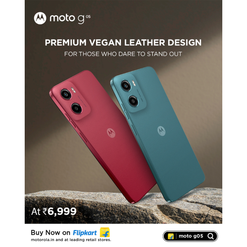 motorolaindia's tweet photo. The moto g05 is your new style statement buddy doing the talking for you. Its premium vegan leather is sure to turn heads.
Buy now at just ₹6,999 on @Flipkart | https://t.co/azcEfy1Wlo | leading retail stores.
#MotoG05 #Motorola #MastHai