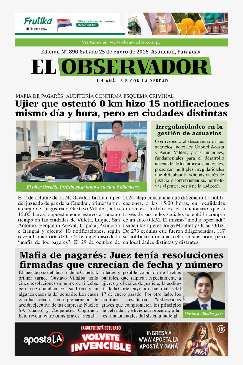 ¡Buenos días!

✅Compartimos con ustedes nuestra tapa🗞️

🌦️Caluroso y húmedo, cielo mayormente nublado, vientos del norte, luego variables. Lluvias dispersas con ocasionales tormentas eléctricas.

🌡️Max: 38°

📌Podes leernos en: observador.com.py