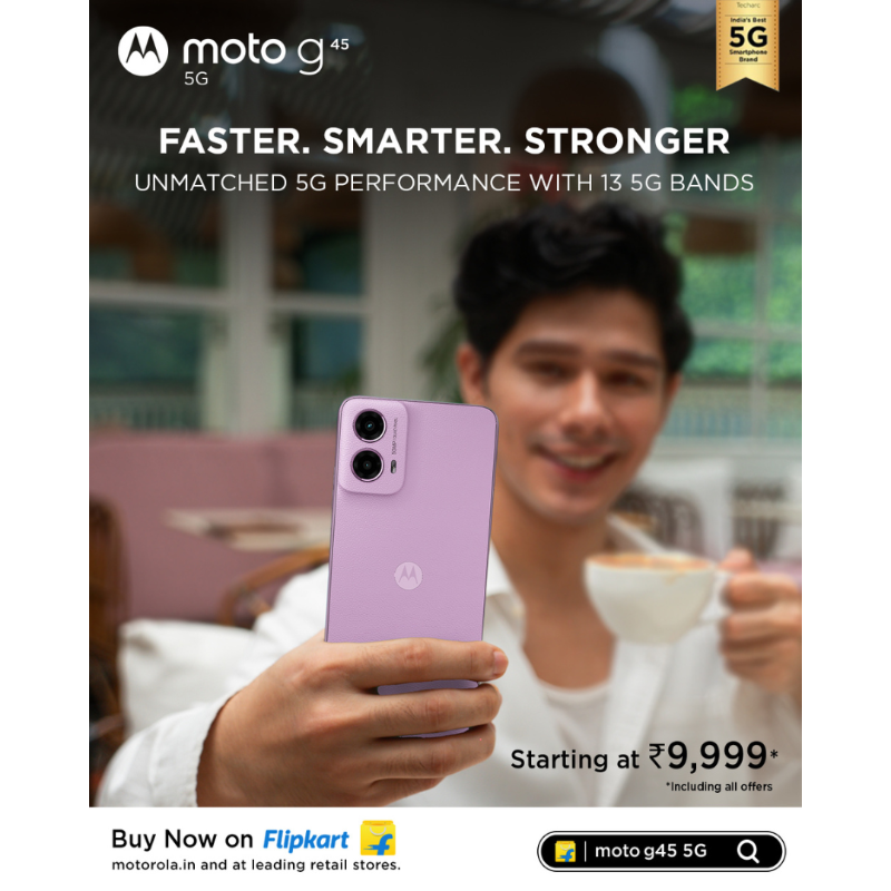 motorolaindia's tweet photo. The moto g45 5G is all about speed! With the segment’s highest 13 5G bands, VoNR, 4x4 MIMO, and up to 4 carrier aggregation, you get super-fast 5G ⚡Buy Now on @Flipkart, https://t.co/azcEfy1Wlo, and at leading retail stores. At just ₹9,999*/-
#FastNWow #MotoG45