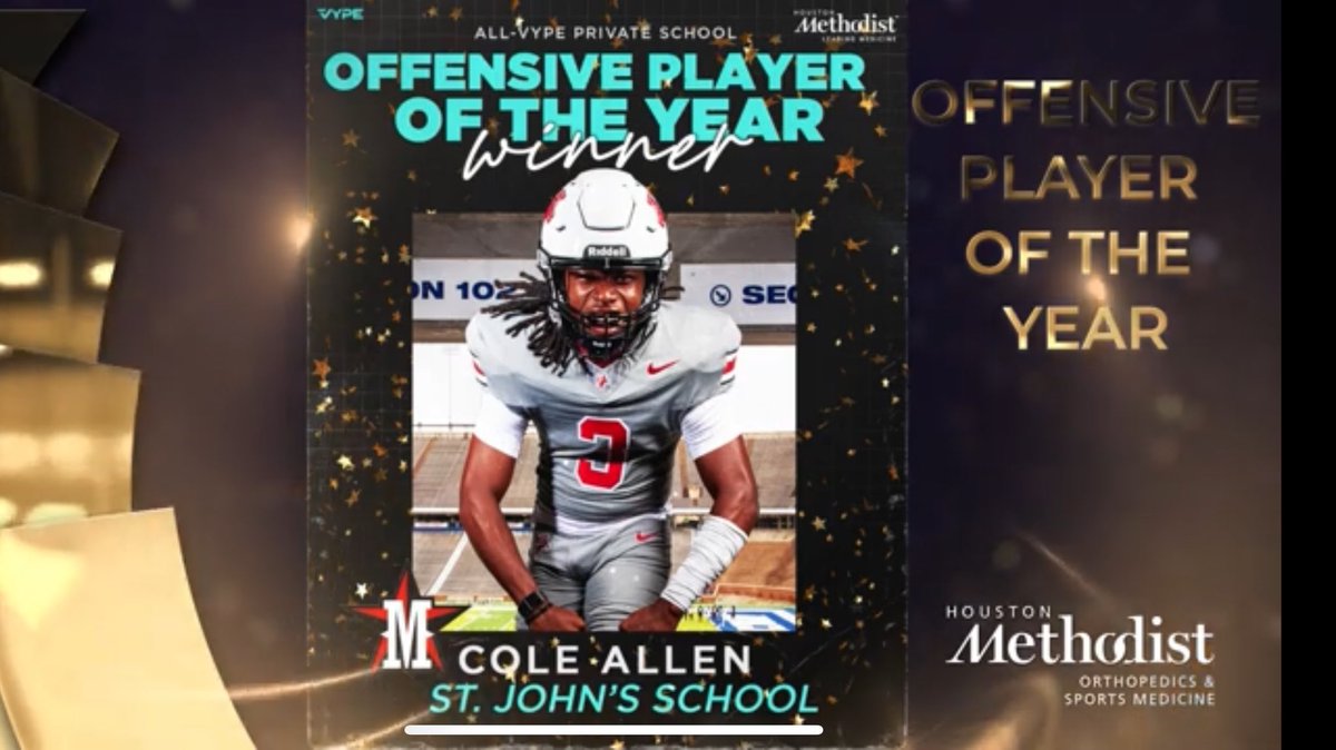 _Cole_Allen's tweet image. Thankful to be named Houston private school offensive player of the year for both @vypehouston and @HoustonChronHS!
Congrats to @yahya_mir_11 @alexanderrustay @WyattChilders55 for making vype all private school team!

Thanks to my coaches and teammates for making this possible!