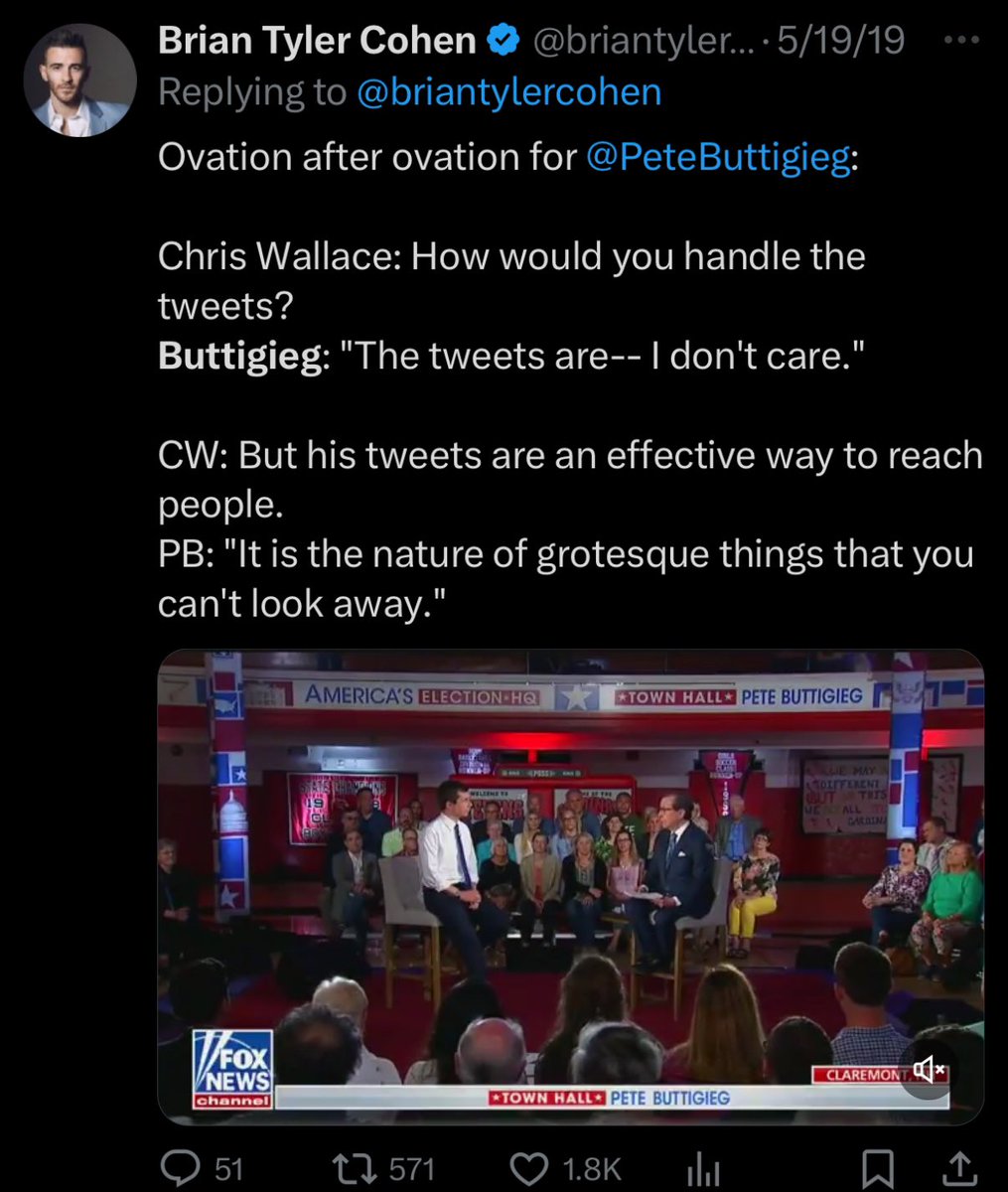 TRHLofficial's tweet photo. @briantylercohen Pete Buttigieg’s experience with transportation when asked, by his own admission, was “I’ve always liked trains” and “I proposed at an airport”. And you just sat there, gay for him. https://t.co/Osn9GSb46O