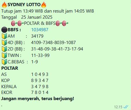 rizki_hoki58274's tweet photo. SYDNEY LOTTO  25-Januari-2025

Angka cocok hajar,kalau tidak cocok maka bisa di kolaborasikan kembali
abang abangku !!!

Untuk angka terlengkap gass join ke grup prediksi RIZKI angka geratis hub no WhatsApp https://t.co/8uwzU2kwuU.

Tersedia pasaran lain nya gass join GERATIS !!! https://t.co/KIbYpOytGu
