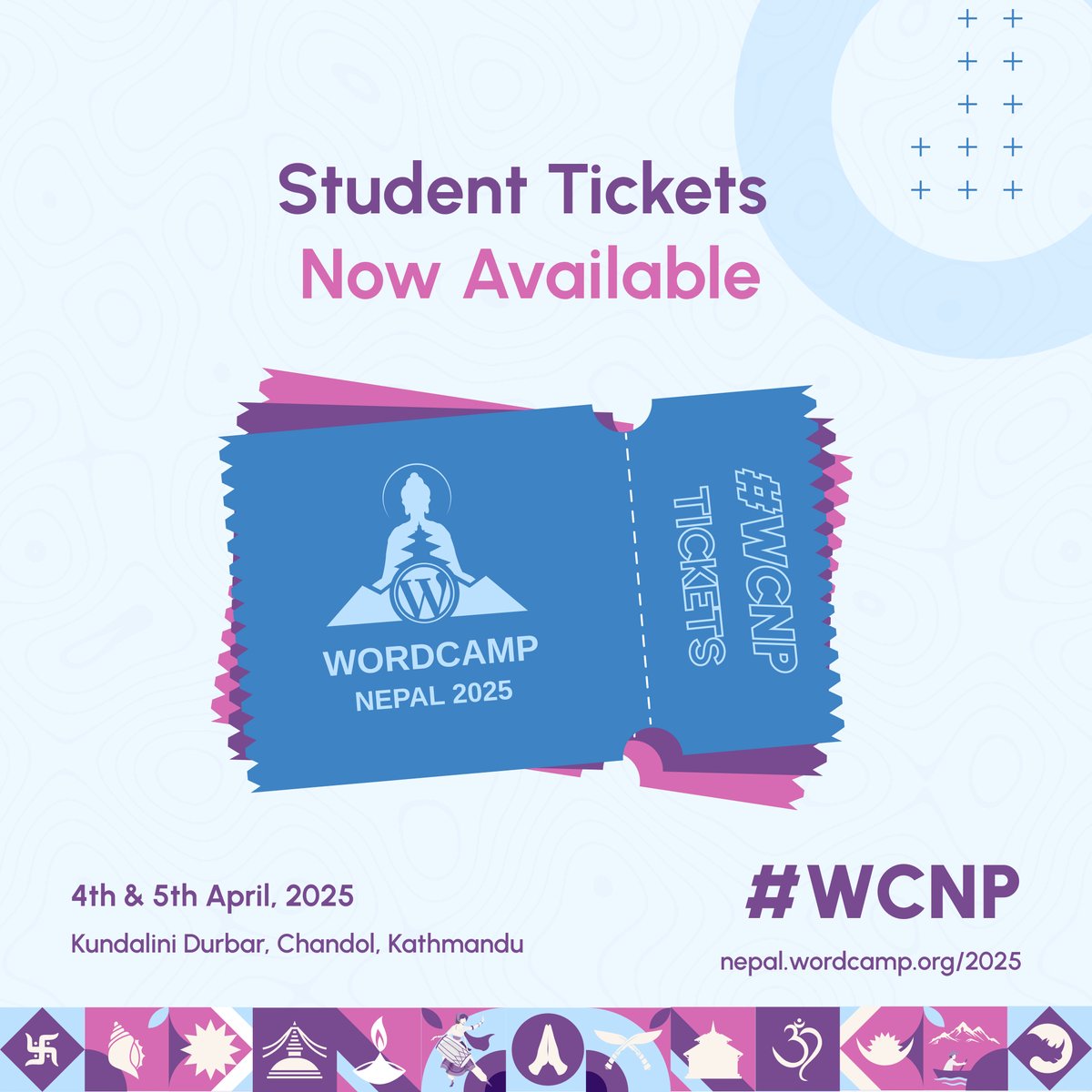 WordCampNP's tweet photo. Student Tickets for WCNP!

Only 50 spots available, this is your chance to join Nepal’s biggest WordPress event of the year.

Price: Rs. 2000 (NPR)
Valid Student ID required
For Nepali students only (studying in Nepal)

Grab your ticket now: https://t.co/nHOvjGZK7s

#WCNP https://t.co/Ednwat52Ih