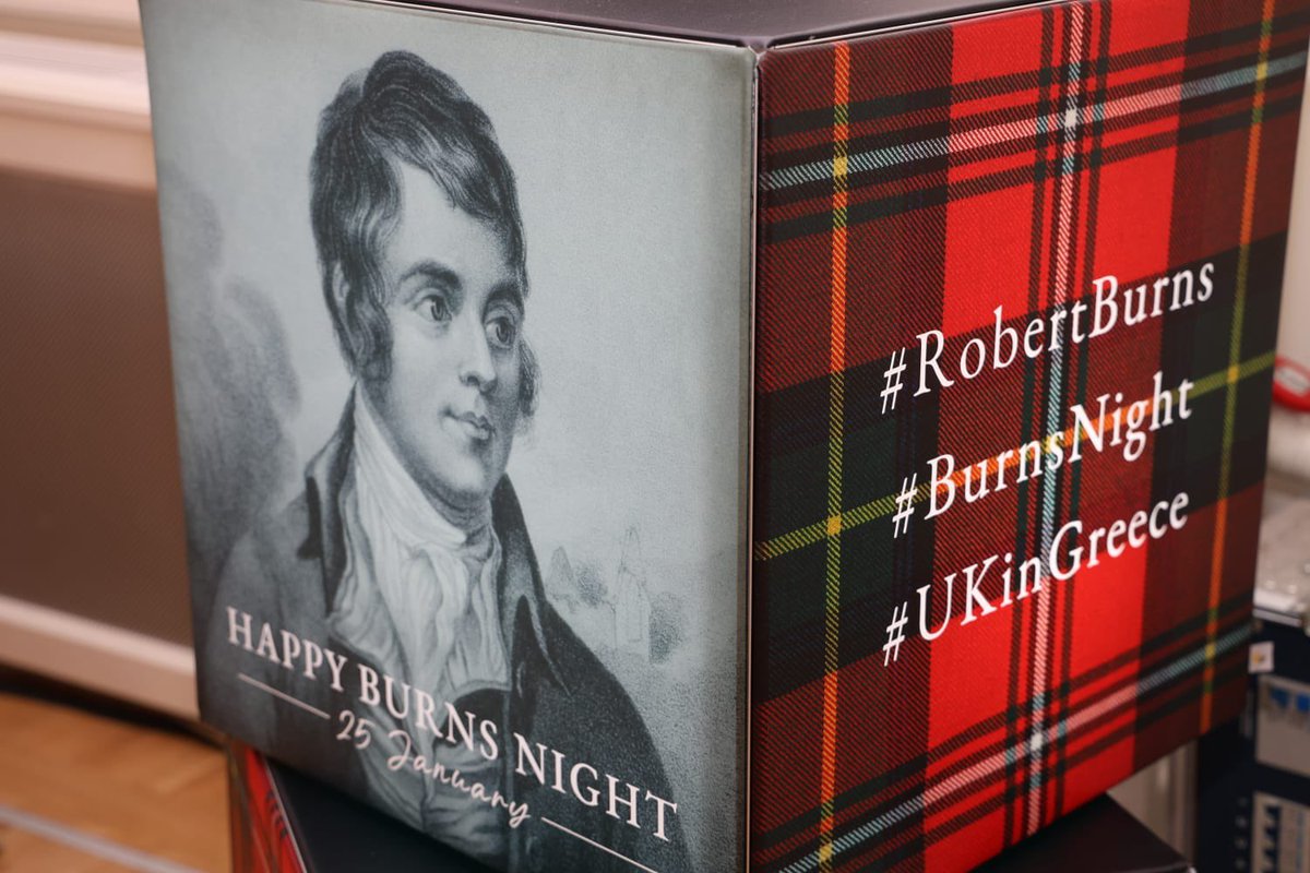 ukingreece's tweet photo. 🏴󠁧󠁢󠁳󠁣󠁴󠁿 Today, as we do every year on 25 January, we pay tribute to Scotland’s National Bard #RobertBurns!  #BurnsNight is a time to enjoy Scottish traditions and celebrate the renowned poet.

Last night we raised a toast to Robert Burns, here in #Athens! https://t.co/1U9IQoQvqP