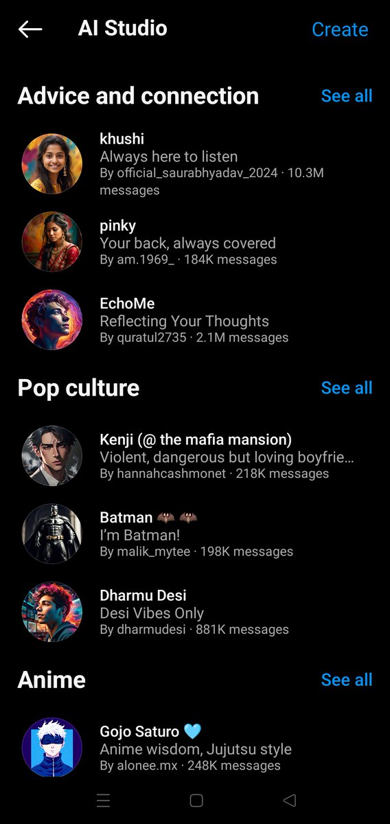 Kumarvrchsav's tweet photo. 😲 Whoa! Just saw Instagram's new Chat with AI feature! You can talk to different bots like an Anime Bot, Pop Culture Bot, and more. Feels like the future is here! 🤖🔥 #MindBlown #InstagramAI #TechMagic https://t.co/x2KwhZsgoY