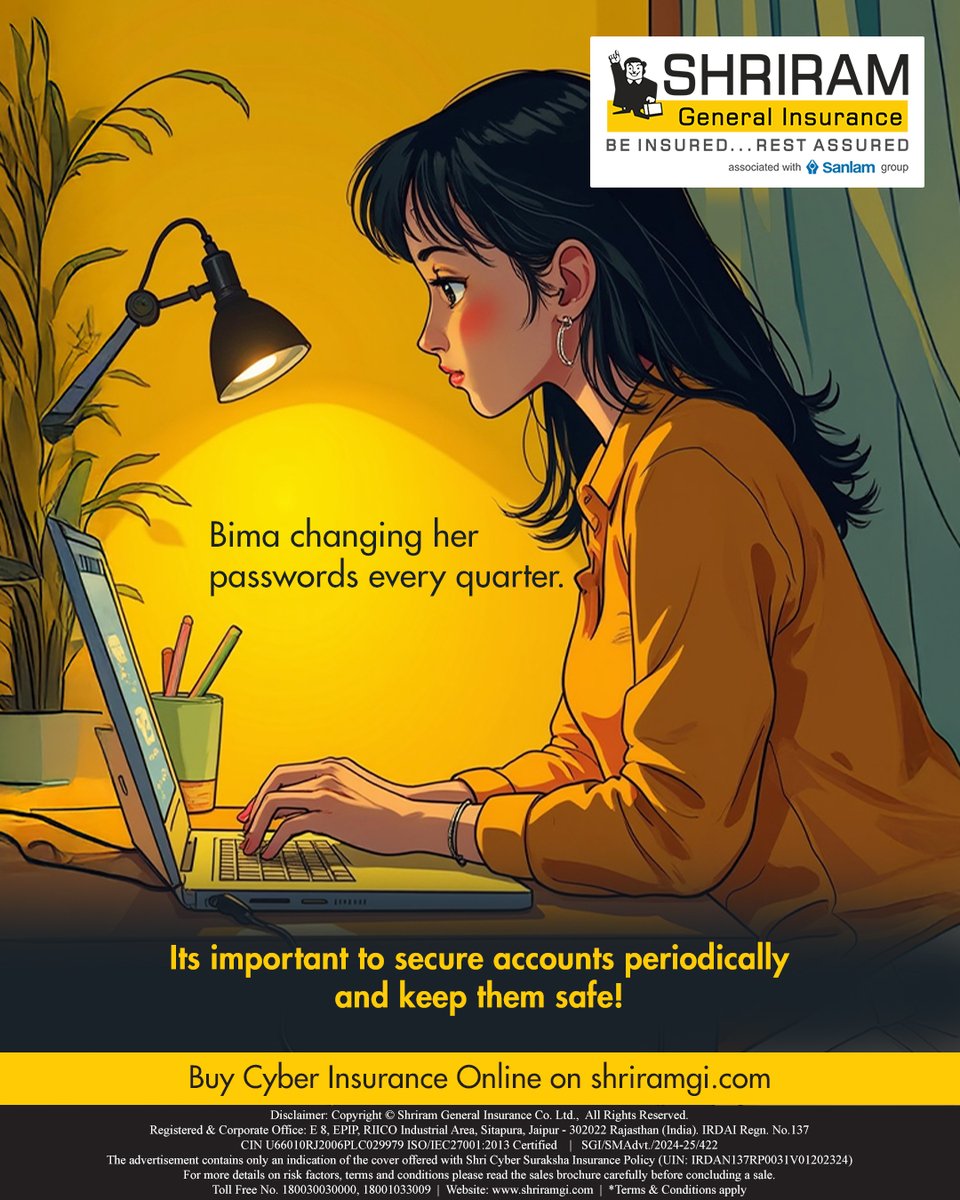 Shriram_GI's tweet image. 🔒✨ Bima updates her passwords every quarter because security matters! 🔄✅ Keeping accounts safe is a priority—when was the last time you changed yours? 

Visit: shriramgi.com to get insured!

#StaySecure #CyberSafety #PasswordUpdate #OnlineSecurity #DigitalWellness