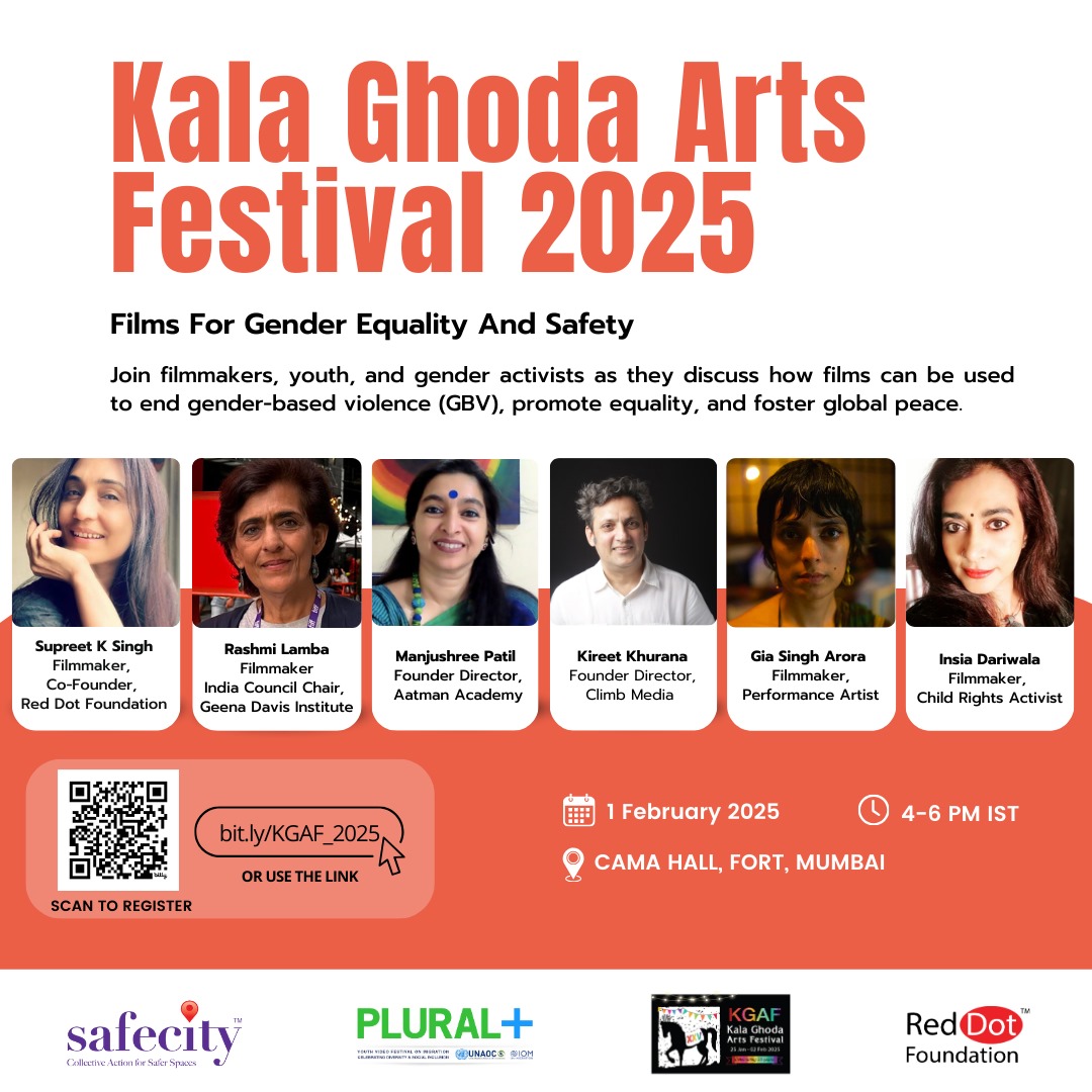 🎥Join us at <a href="/kgafest/">Kala Ghoda Arts Fest</a> 2025 for Films for Gender Equality &amp; Safety!

📅1 Feb 2025 |⏰4–6 PM IST |📍Cama Hall, Fort, Mumbai

🎬Watch films from the <a href="/Pluralplus/">PLURAL+ Youth Video Festival</a> Film Festival followed by a panel discussion with filmmakers &amp; activists.

RSVP: bit.ly/KGAF_2025

#KGAF2025