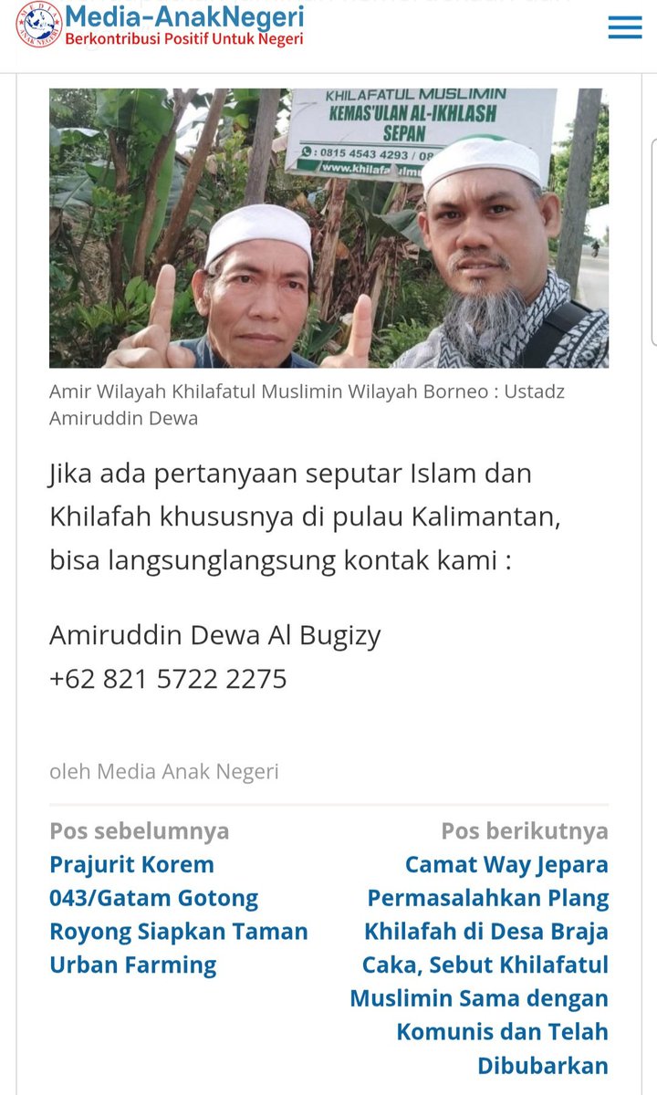 DwiOktariyadi (@dwioktariyadi) on Twitter photo Kalau enggak salah ini Amiruddin Dewa Al Bugizy, yg jadi Amir Borneo kelompok Khilafatul Muslimin.
Gak susah sih jk aparat penegak hukum mau mencari yg bersangkutan. Tuh malah pajang no telp 🙏
<a href="/DivHumas_Polri/">Divisi Humas Polri</a> Kalau enggak salah ini Amiruddin Dewa Al Bugizy, yg jadi Amir Borneo kelompok Khilafatul Muslimin.
Gak susah sih jk aparat penegak hukum mau mencari yg bersangkutan. Tuh malah pajang no telp 🙏
<a href="/DivHumas_Polri/">Divisi Humas Polri</a>
