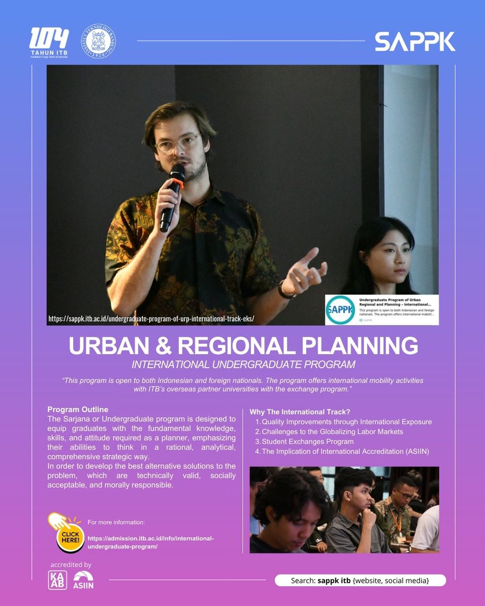 OFFICIAL_SAPPK's tweet image. JI SAPPK (Arsitektur dan PWK)  Ayo daftar dan jadilah bagian dari SAPPK ITB program Jalur Internasional Tahun 2025!  

Informasi pendaftaran: admission.itb.ac.id/info/info-pend… 

#iup #jalurinternasional #programstudi #arsitektur #pwk #sappk #itb #2025 #futuretogther #beyondboundaries