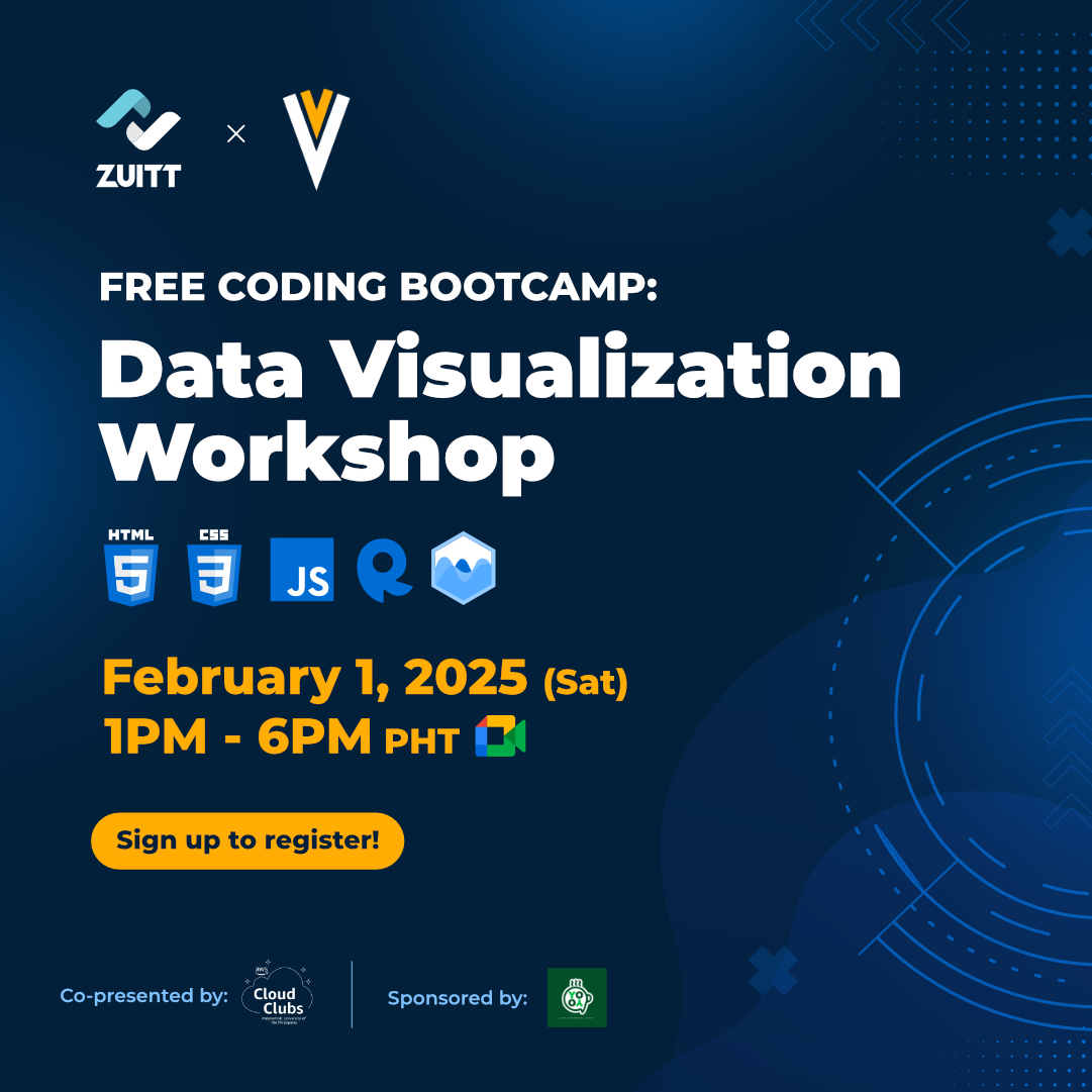zuittco's tweet photo. ๐โจJoin our Data Visualization Workshop to learn coding techniques using HTML, CSS, JavaScript, Rapid API, and Chart JS for FREE! ๐ป
๐ Sign up now: https://t.co/RHHdqDgojW
๐ Event Details:
๐๏ธ February 1, 2025 (Saturday)
๐ 1:00 PM - 6:00 PM PHT
#Zuitt #FreeCodingBootcamp https://t.co/Gh9rypLNeq