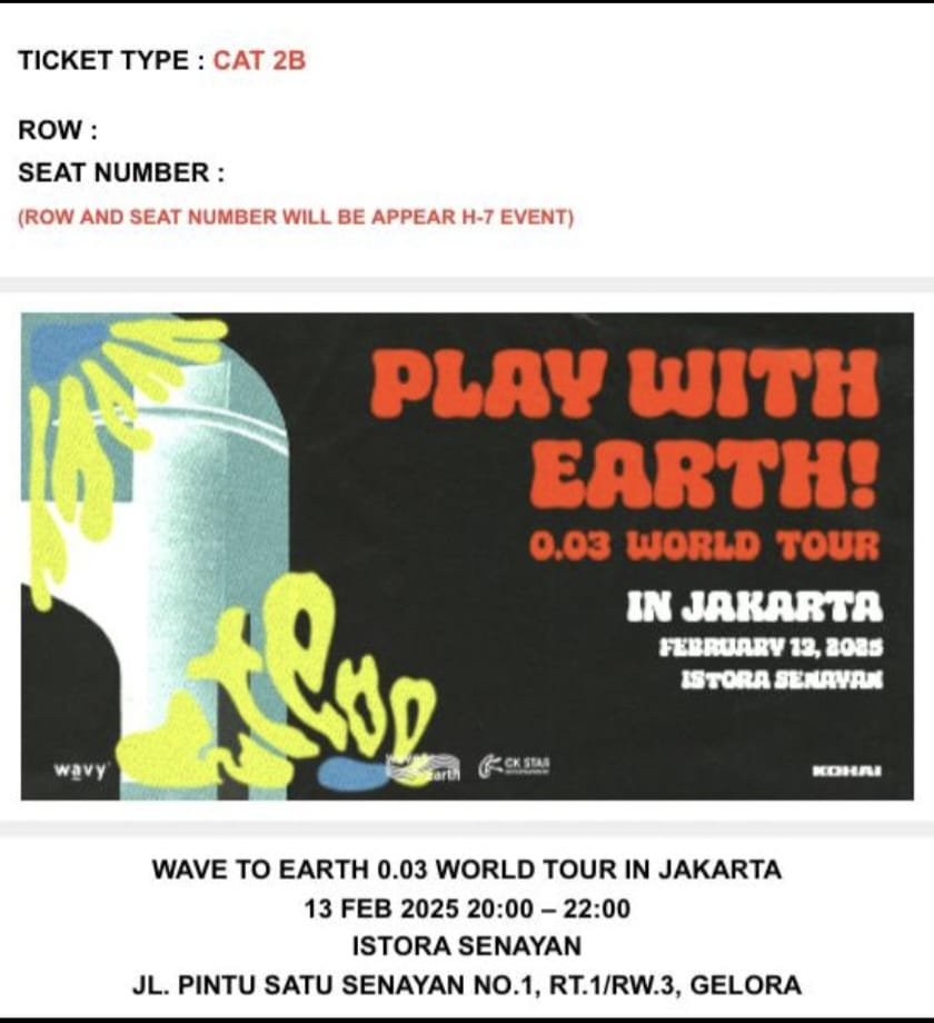 willchan19's tweet photo. WTS WAVE TO EARTH 2 TIX CAT 2B, DM FOR PRICE! https://t.co/kglOixmBaN