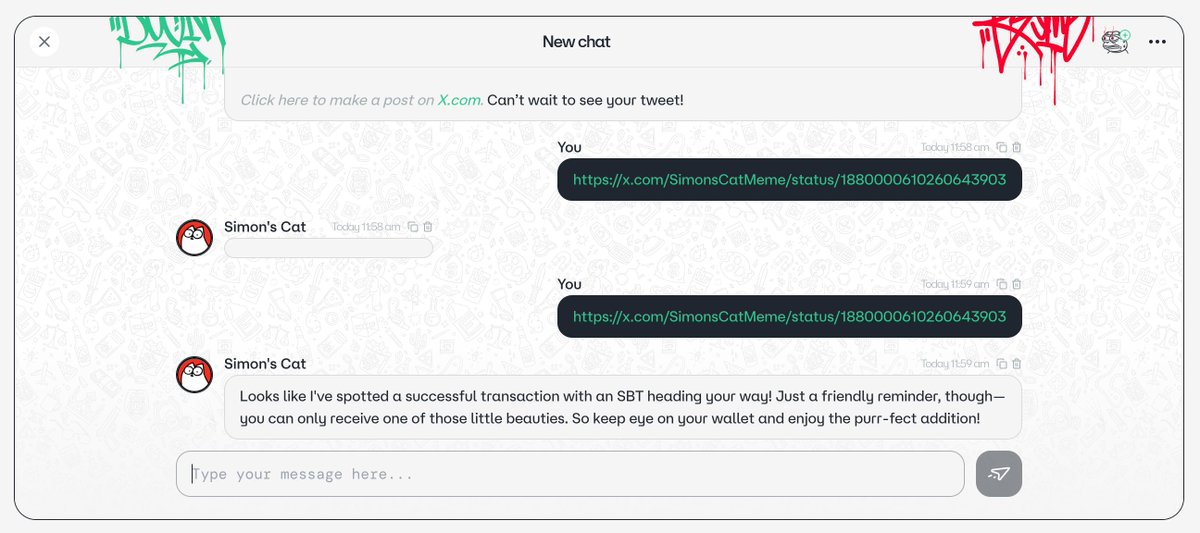 We're excited to announce that $BADAI airdrop claims for $CAT holders will be processed through a unique SBT-claiming mechanism. 

This process was implemented to make it possible for holders to receive a bigger airdrop proportionate to their holdings.

Here's a guide on how you